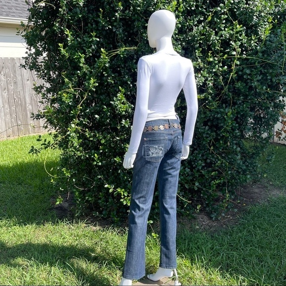 7 FAMK Dark Pleated Embroidered Bootcut Jeans - Picture 11 of 15